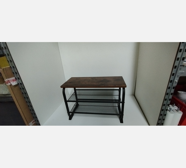 Etagère basse bois et métal.