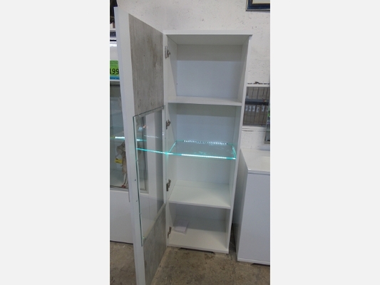 Expo 1P Argentier Dylan laqué blanc et effet béton, 1 porte avec éclairage LED.