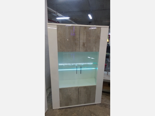 Expo 2P Argentier Dylan laqué blanc et effet béton, 2 portes avec éclairage LED.