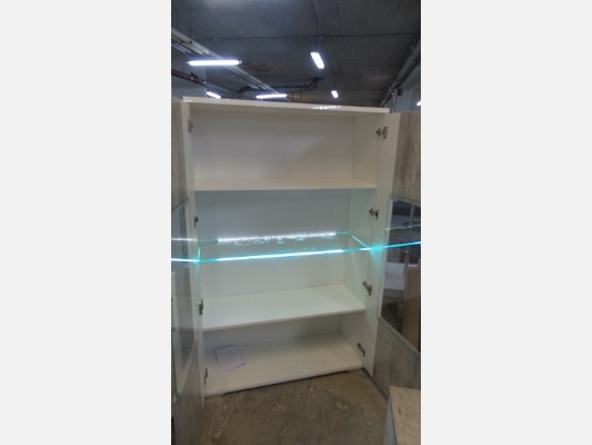 Expo 2P Argentier Dylan laqué blanc et effet béton, 2 portes avec éclairage LED.