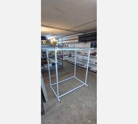 Grand support à vêtements, 2 tringles, en acier blanc