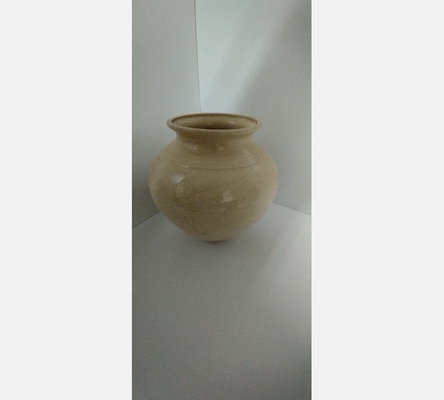 Grand vase boule beige craquelé