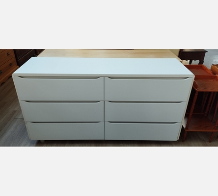 Grande commode double, blanche, 6 tiroirs.