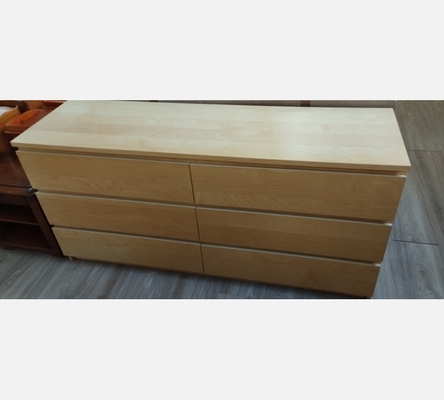 Grande commode double, plaqué érable, 6 tiroirs.