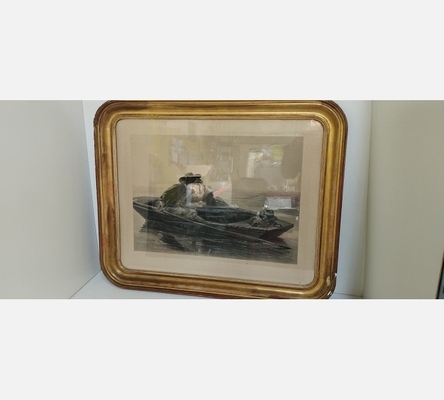 Grande gravure dans cadre doré ancien Louis Philippe