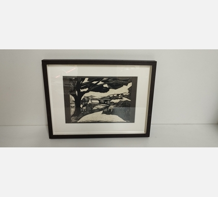 Gravure moderne de sous bois en noir et blanc