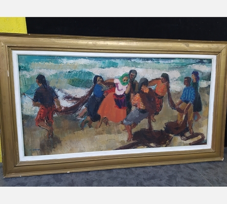 Huile sur toile de Paul Girol                        'Les pêcheuses de  Nazareth'