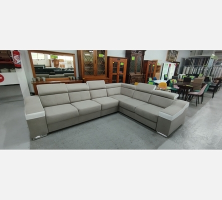 Jas24/Soft17. Angle Kingston convertible en velours taupe et PU blanc.