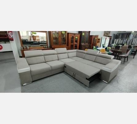 Jas24/Soft17. Angle Kingston convertible en velours taupe et PU blanc.
