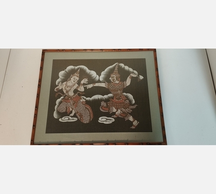 Joli Batik sous verre dans cadre style bambou