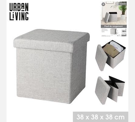 KUBE 'ASPECT LIN' POUF DE RANGEMENT PLIABLE GRIS 37,5XH37,5CM