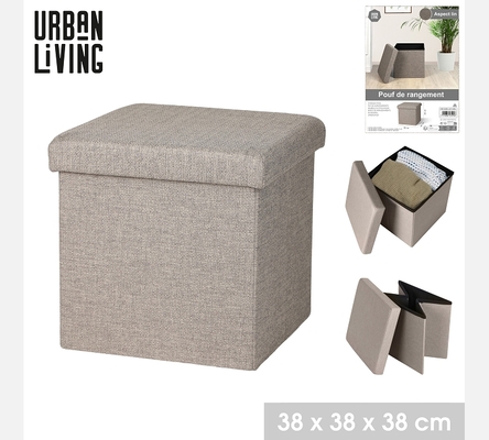 KUBE 'ASPECT LIN' POUF DE RANGEMENT PLIABLE SABLE 37,5XH37,5CM