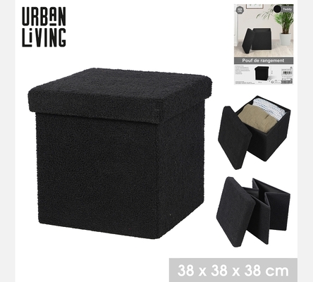 KUBE 'TEDDY' POUF DE RANGEMENT PLIABLE NOIR 37,5XH37,5CM