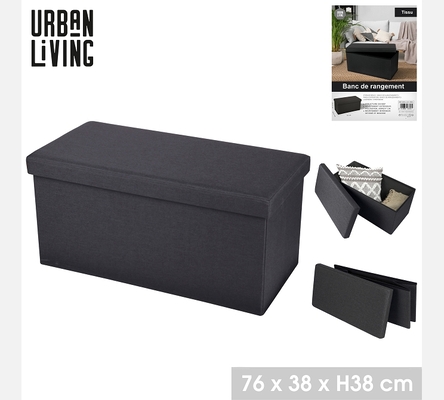 KUBE 'TISSU' BANC DE RANGEMENT PLIABLE NOIR 76X37,5XH37,5CM