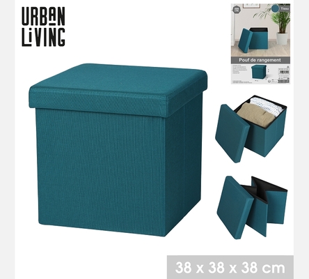 KUBE 'TISSU' POUF DE RANGEMENT PLIABLE BLEU CANARD 37,5XH37,5CM