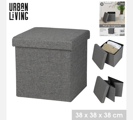KUBE 'TISSU' POUF DE RANGEMENT PLIABLE GRIS ARDOISE 37,5XH37,5CM