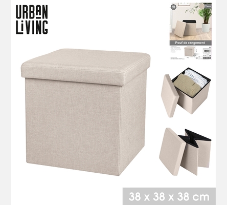 KUBE 'TISSU' POUF DE RANGEMENT PLIABLE LIN 37,5XH37,5CM