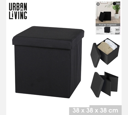KUBE 'TISSU' POUF DE RANGEMENT PLIABLE NOIR 37,5XH37,5CM