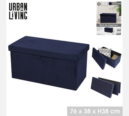 KUBE 'VELOURS COTELE' BANC DE RANGEMENT PLIABLE BLEU 76X37,5XH37,5CM
