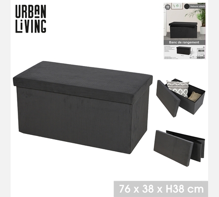 KUBE 'VELOURS COTELE' BANC DE RANGEMENT PLIABLE GRIS 76X37,5XH37,5CM