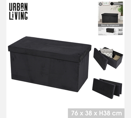 KUBE 'VELOURS COTELE' BANC DE RANGEMENT PLIABLE NOIR 76X37,5XH37,5CM