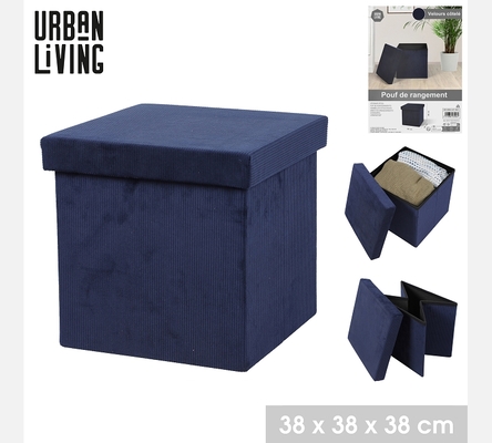 KUBE 'VELOURS COTELE' POUF DE RANGEMENT PLIABLE BLEU 37,5XH37,5CM