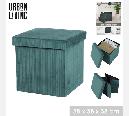 KUBE 'VELOURS COTELE' POUF DE RANGEMENT PLIABLE VERT 37,5XH37,5CM