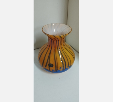 La rochére vase boule en verre soufflé orange/bleu.