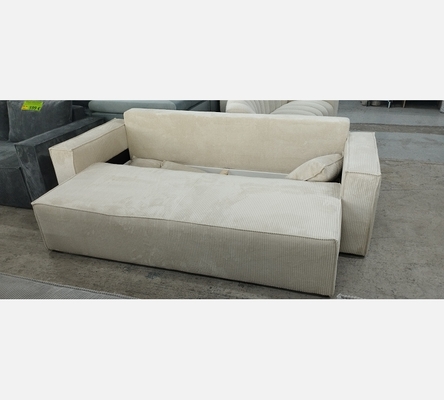 Lin03 Canapé Cori 3 places convertible en velours côtelé beige.