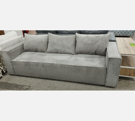 Lin86 Canapé Cori 3 places convertible en velours côtelé gris clair.