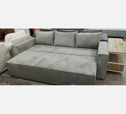 Lin86 Canapé Cori 3 places convertible en velours côtelé gris clair.