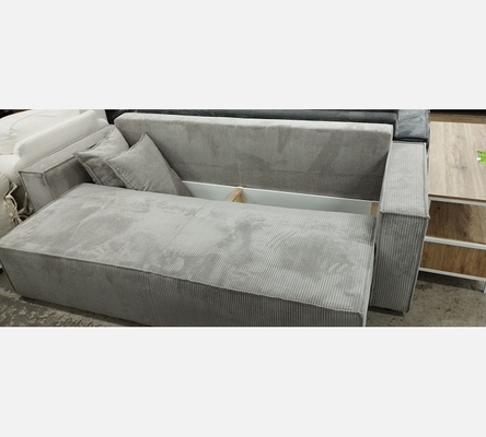 Lin86 Canapé Cori 3 places convertible en velours côtelé gris clair.