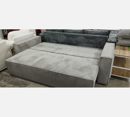 Lin86 Canapé Cori 3 places convertible en velours côtelé gris clair.