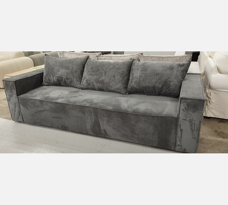 Lin90 Canapé Cori 3 places convertible en velours côtelé gris foncé.