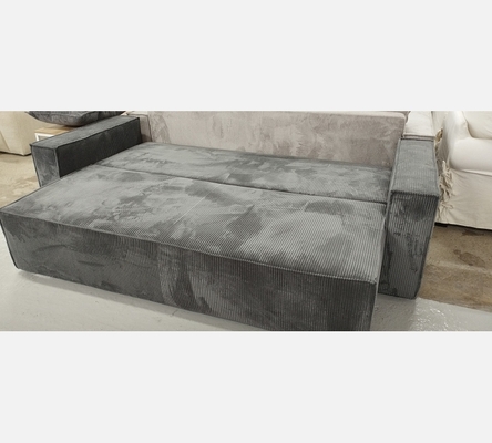 Lin90 Canapé Cori 3 places convertible en velours côtelé gris foncé.