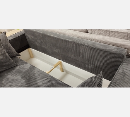 Lin90 Canapé Cori 3 places convertible en velours côtelé gris foncé.