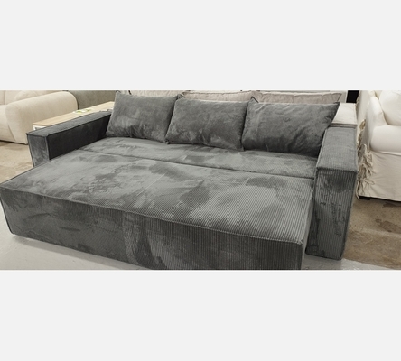 Lin90 Canapé Cori 3 places convertible en velours côtelé gris foncé.