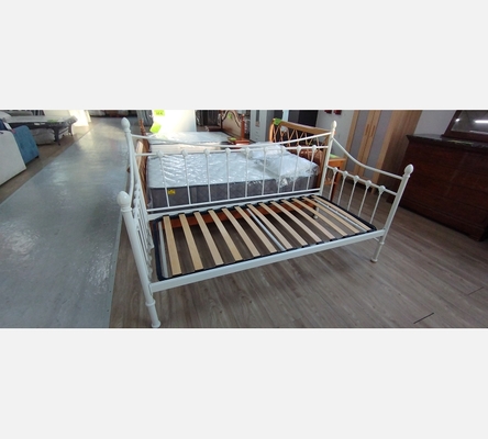 Lit banquette en métal blanc 90/190 cm avec sommier