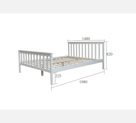 Lit Batna 140/190 cm blanc en pin massif avec sommier intégré.