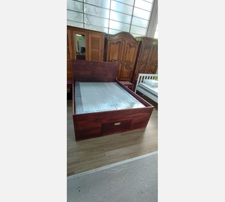 Lit en bois teinte acajou avec 5 tiroirs, sommier tapissier 140/190 cm,2 chevets