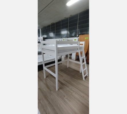Lit mezzanine enfant en pin blanc 80/150 cm avec sommier et matelas.