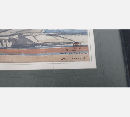 Litho de vieux gréements à Antibes, signée Jean François