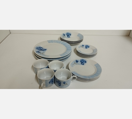 Lot de 12 assiettes avec 4 tasses et soucoupes (fleur bleu)