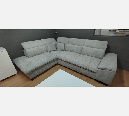 M2.Crem81. Canapé d'angle Bangkok convertible, coffre, tissu gris clair.