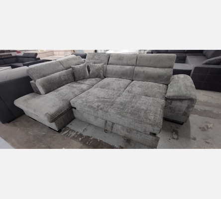 M2.Crem95. Canapé d'angle Bangkok convertible, coffre, tissu gris foncé.