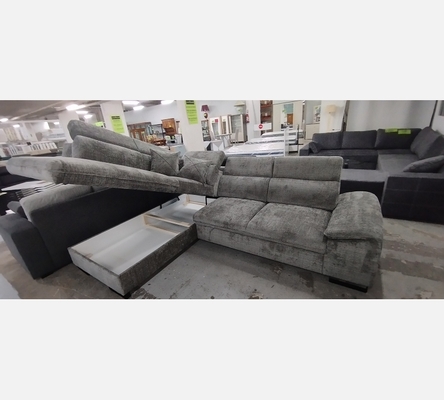 M2.Crem95. Canapé d'angle Bangkok convertible, coffre, tissu gris foncé.