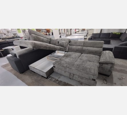 M2.Crem95. Canapé d'angle Bangkok convertible, coffre, tissu gris foncé.