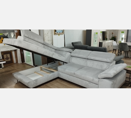 M2 Hydra05 Canapé d'angle Milano velours côtelé gris, convertible, grand coffre.