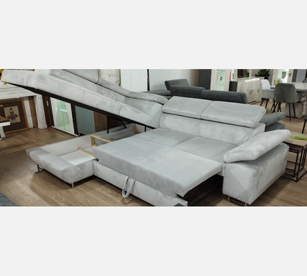 M2 Hydra05 Canapé d'angle Milano velours côtelé gris, convertible, grand coffre.