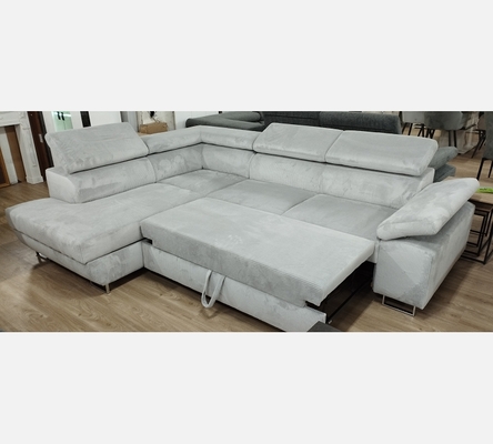 M2 Hydra05 Canapé d'angle Milano velours côtelé gris, convertible, grand coffre.